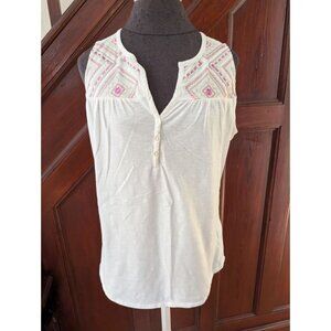 Bit & Bridle Womens White Embroidered Sleeveless Top Size M